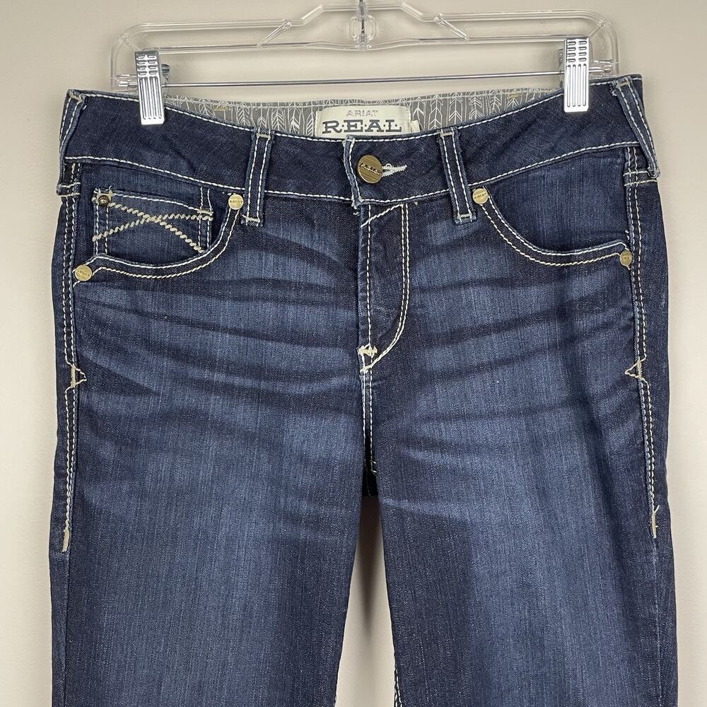 Ariat REAL Perfect Rise Arrow Danna Jeans Womens 29S Dark Wash Split Hem Cowgirl - Picture 7 of 16